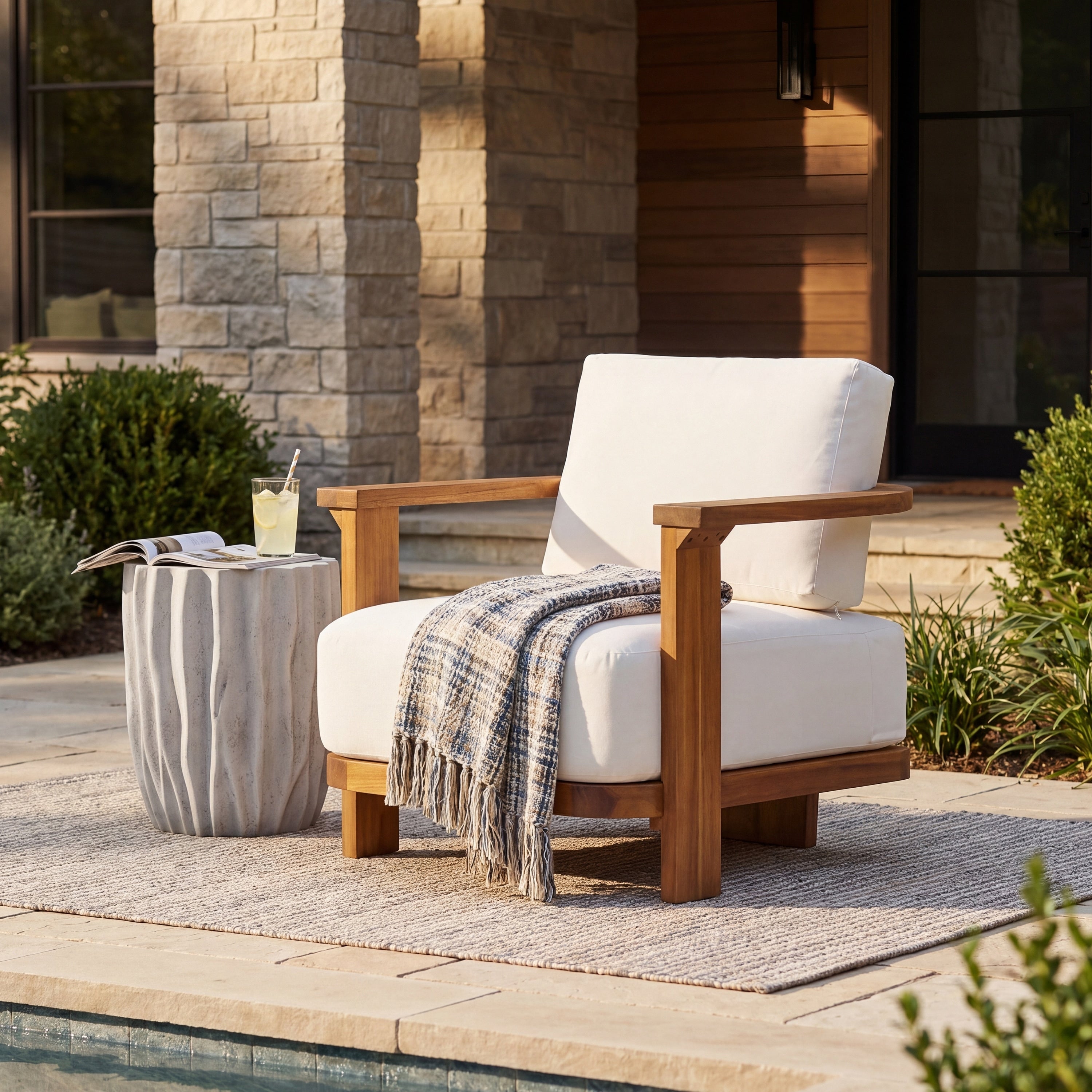 Christopher Knight Home Kanso Outdoor Armchair Acacia Wood With Water Resistant Cushions