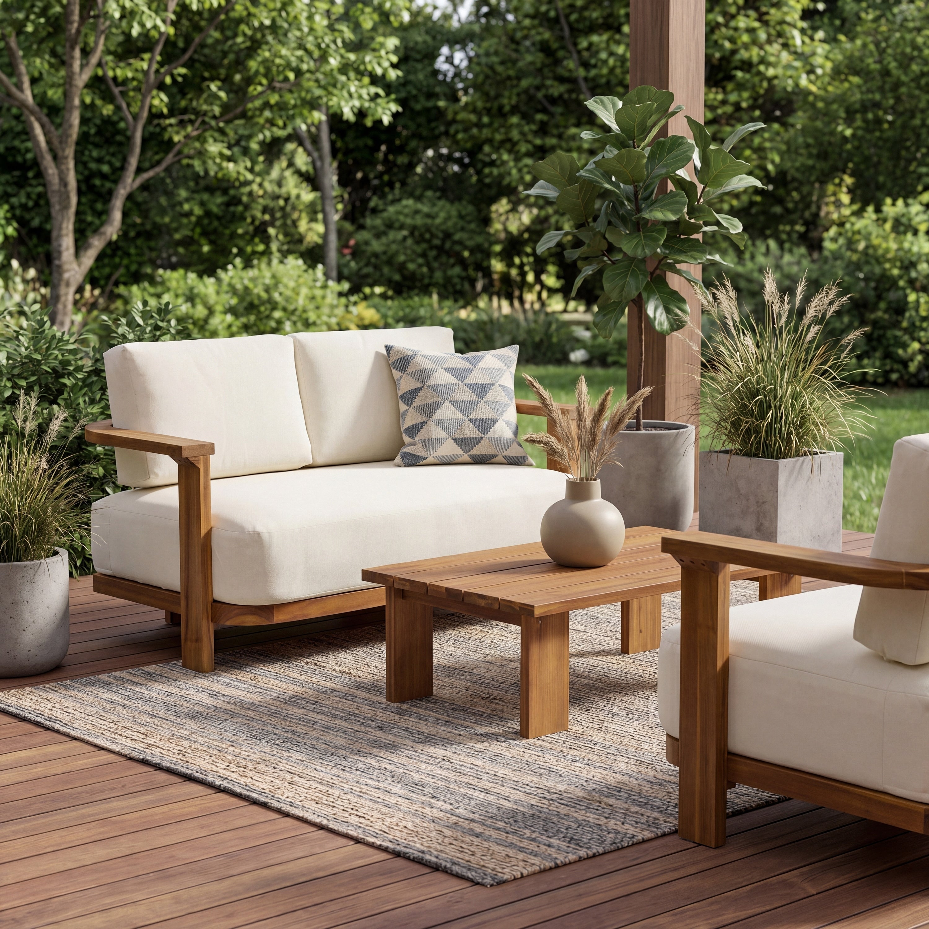 Christopher Knight Home Kanso Outdoor Loveseat And Coffee Table Set Acacia Wood With Waterproof Cushions