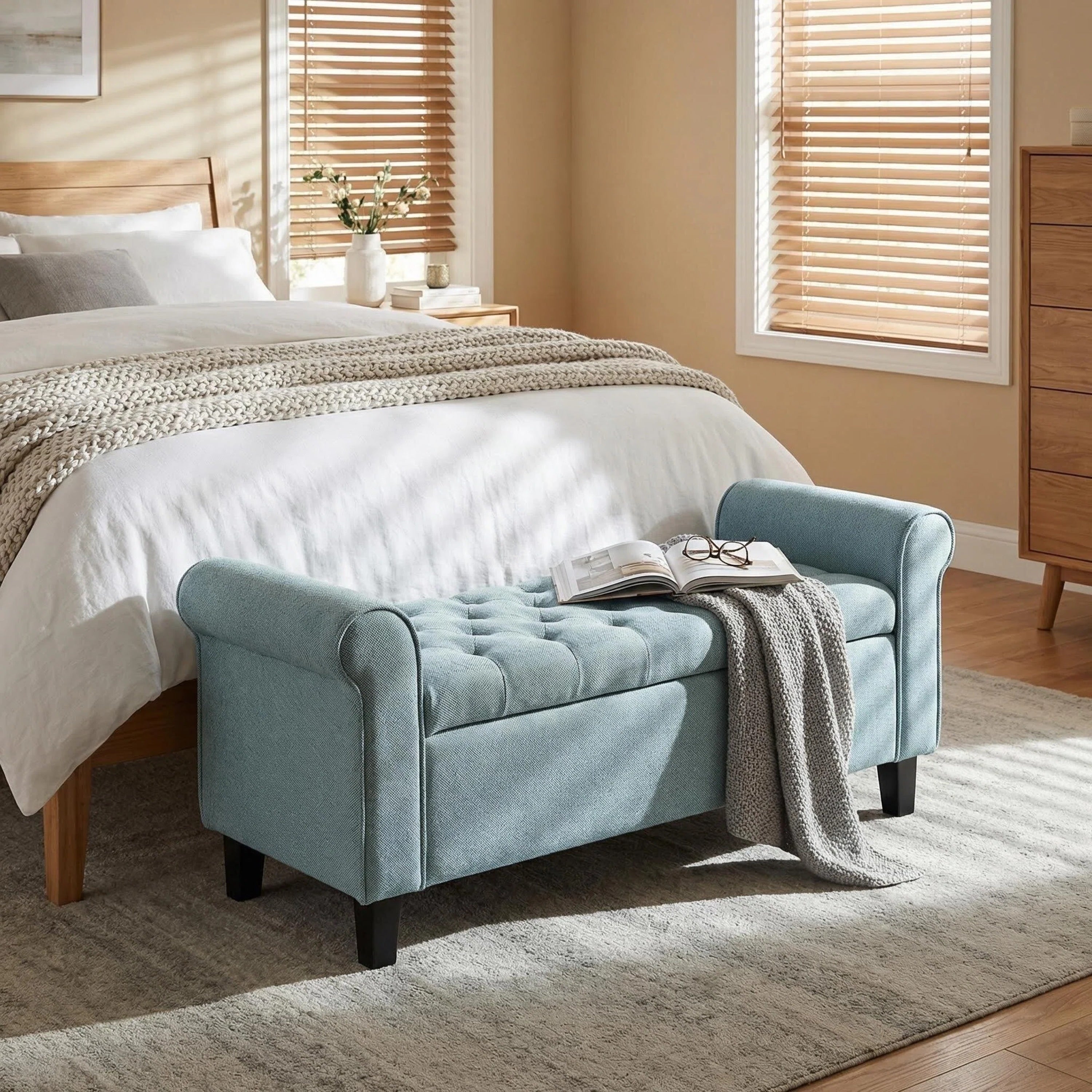 Keiko Tufted Fabric Armed Storage Ottoman Bench By Christopher Knight Home