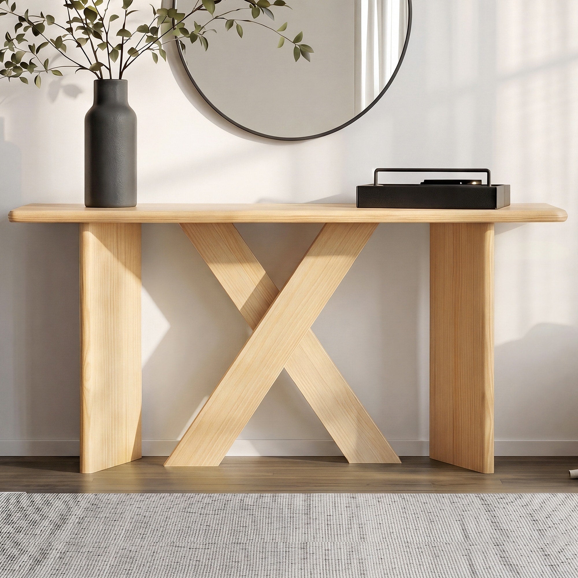 Christopher Knight Home Kennedy Minimalist Console Table Angled X Shaped Legs Rounded Tabletop Edges Anti Tipping Safety