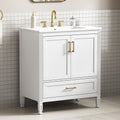 Christopher Knight Home Kensington 30 Inch Fluted Bathroom Vanity With Ceramic Sink Soft Close Storage And Wooden Legs