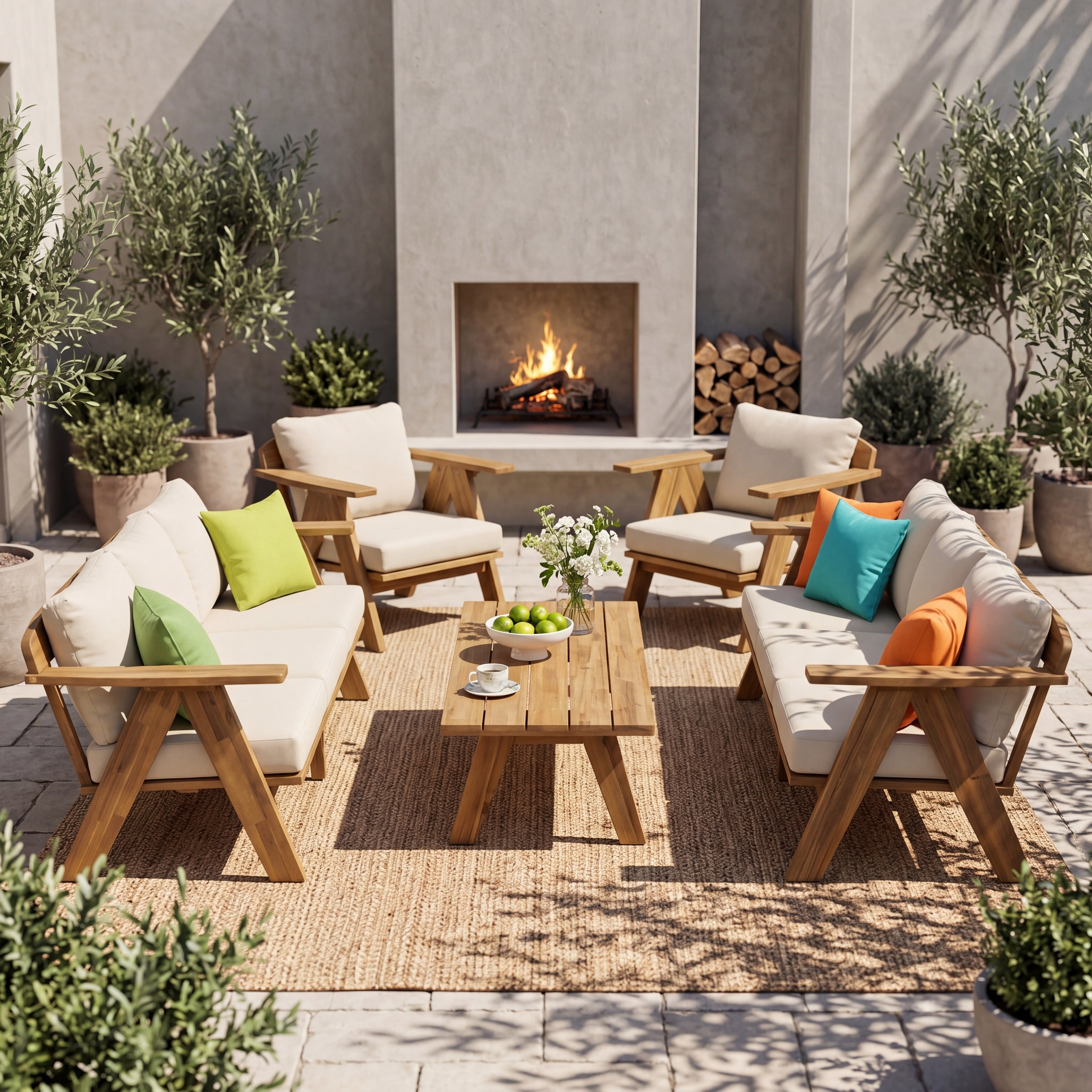 Christopher Knight Home Klyvor Outdoor Conversation Set With Acacia Wood Frames And Deep Seat Cushions