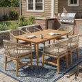 Christopher Knight Home Laguna 7 Piece Outdoor Dining Set In Acacia Wood With Rope Woven Chairs And Beige Cushions