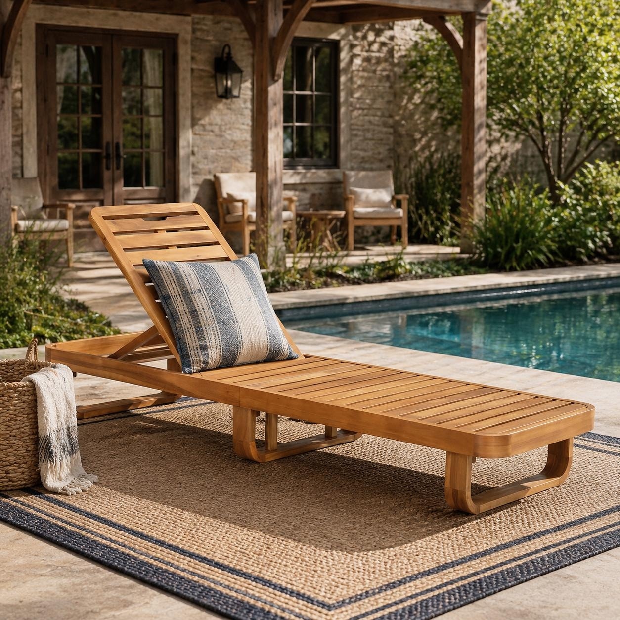 Christopher Knight Home Laguna Outdoor Lounge Chair Acacia Wood With Adjustable Backrest