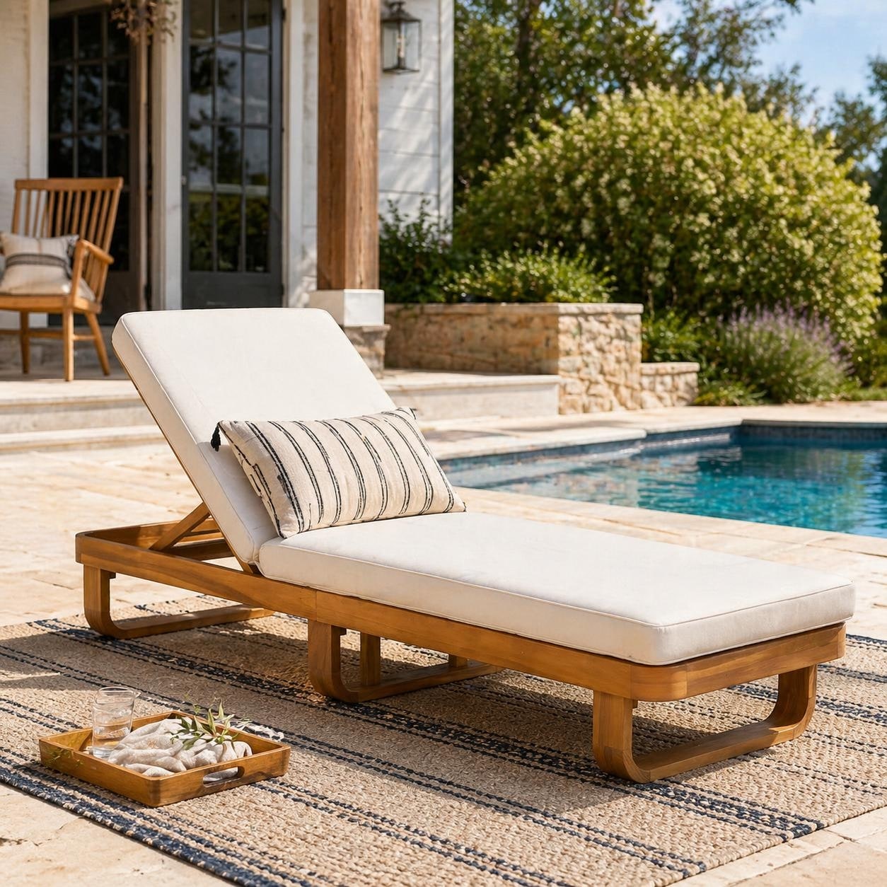 Christopher Knight Home Laguna Outdoor Lounge Chair Acacia Wood With Beige Cushions