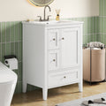 Christopher Knight Home Langford 24 Inch Bathroom Vanity In White Mdf With Ceramic Sink Soft Close Drawers And Wooden Legs
