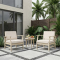 Christopher Knight Home Leo 3 Piece Outdoor Chat Set Acacia Wood Club Chairs With Side Table Slatted Patio Design