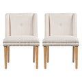 Christopher Knight Home Light Luxury Upholstered Dining Chair With Rivet Trim Rubber Wood Legs