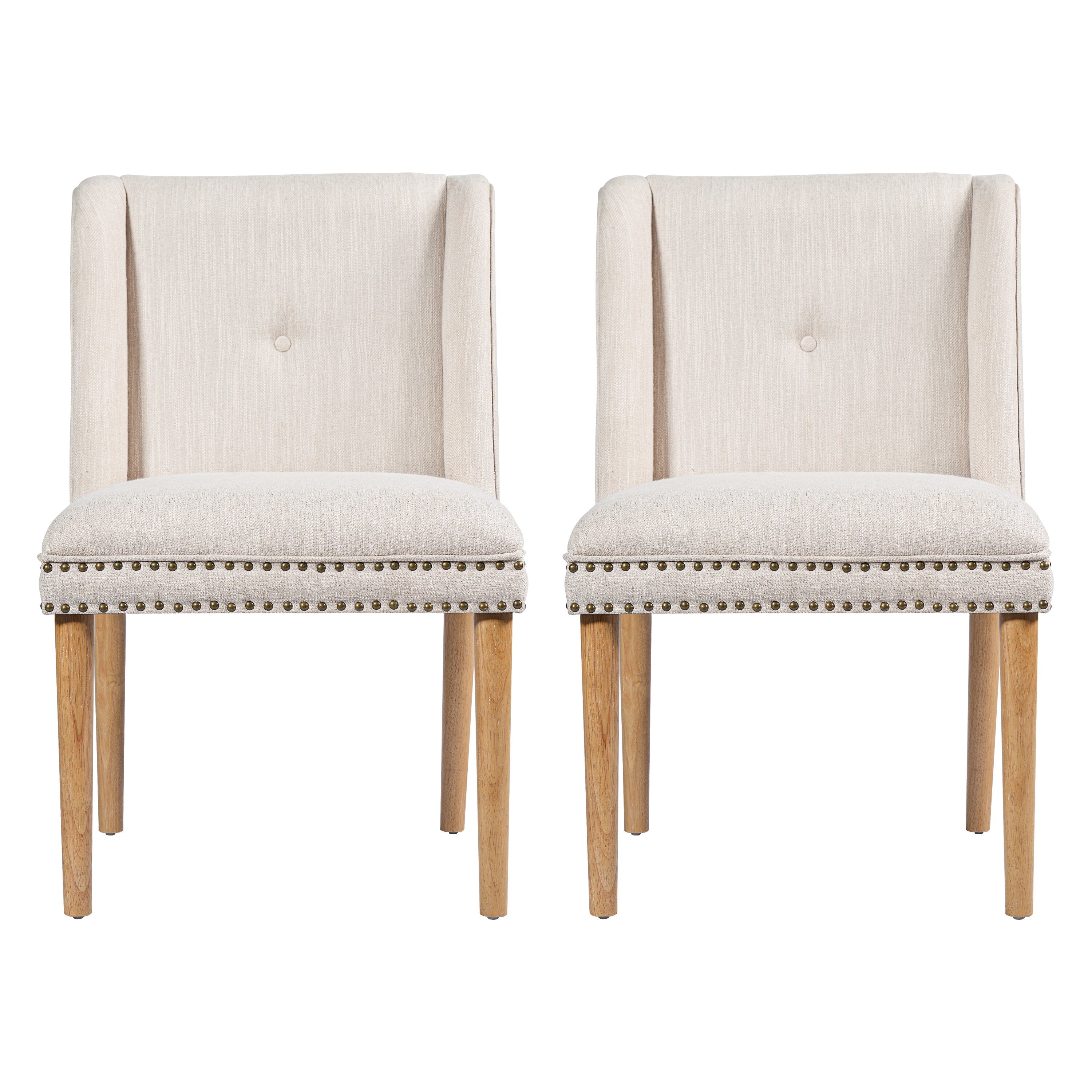 Christopher Knight Home Light Luxury Upholstered Dining Chair With Rivet Trim Rubber Wood Legs