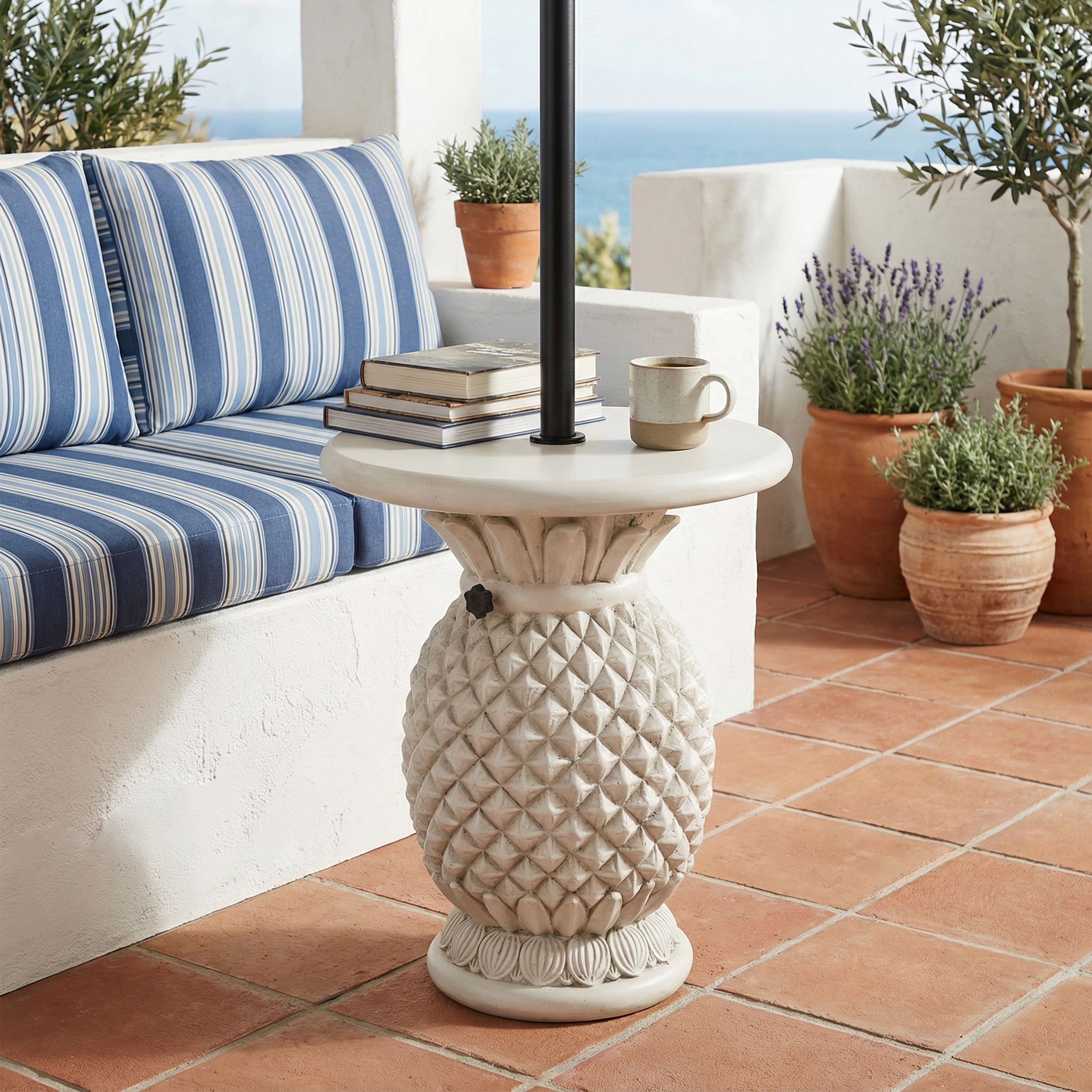 Christopher Knight Home Lillian Classic Outdoor Mgo Side Table Umbrella Base With Pineapple Design