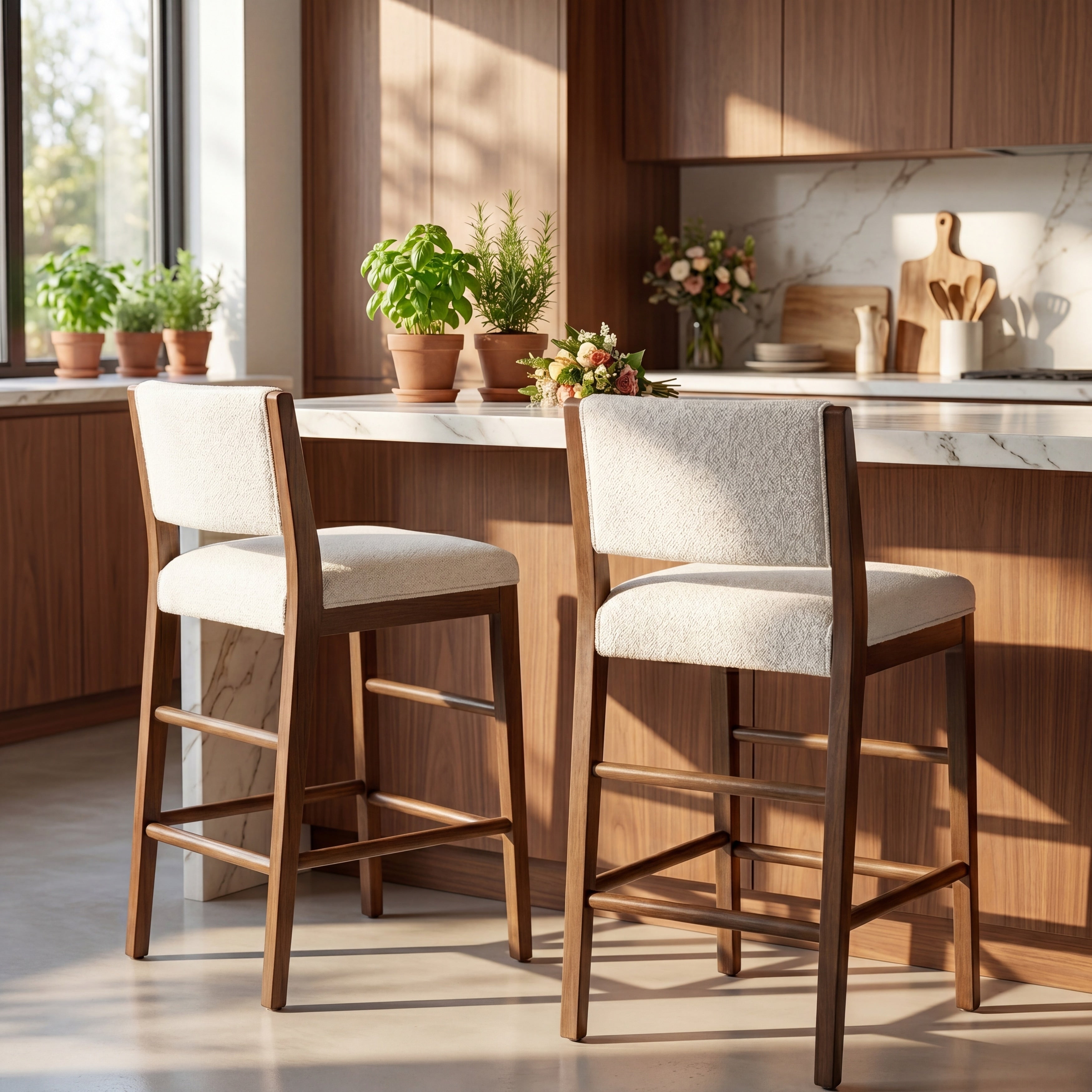 Christopher Knight Home Linden Modern Set Of 2 Counter Height Bar Stools Soft Textured Upholstered Solid Wood Frame