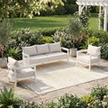 Christopher Knight Home Logan 3 Piece Outdoor Sofa Set Aluminum Frame Curved Back Design With 2 Chairs And 3 Seater Couch
