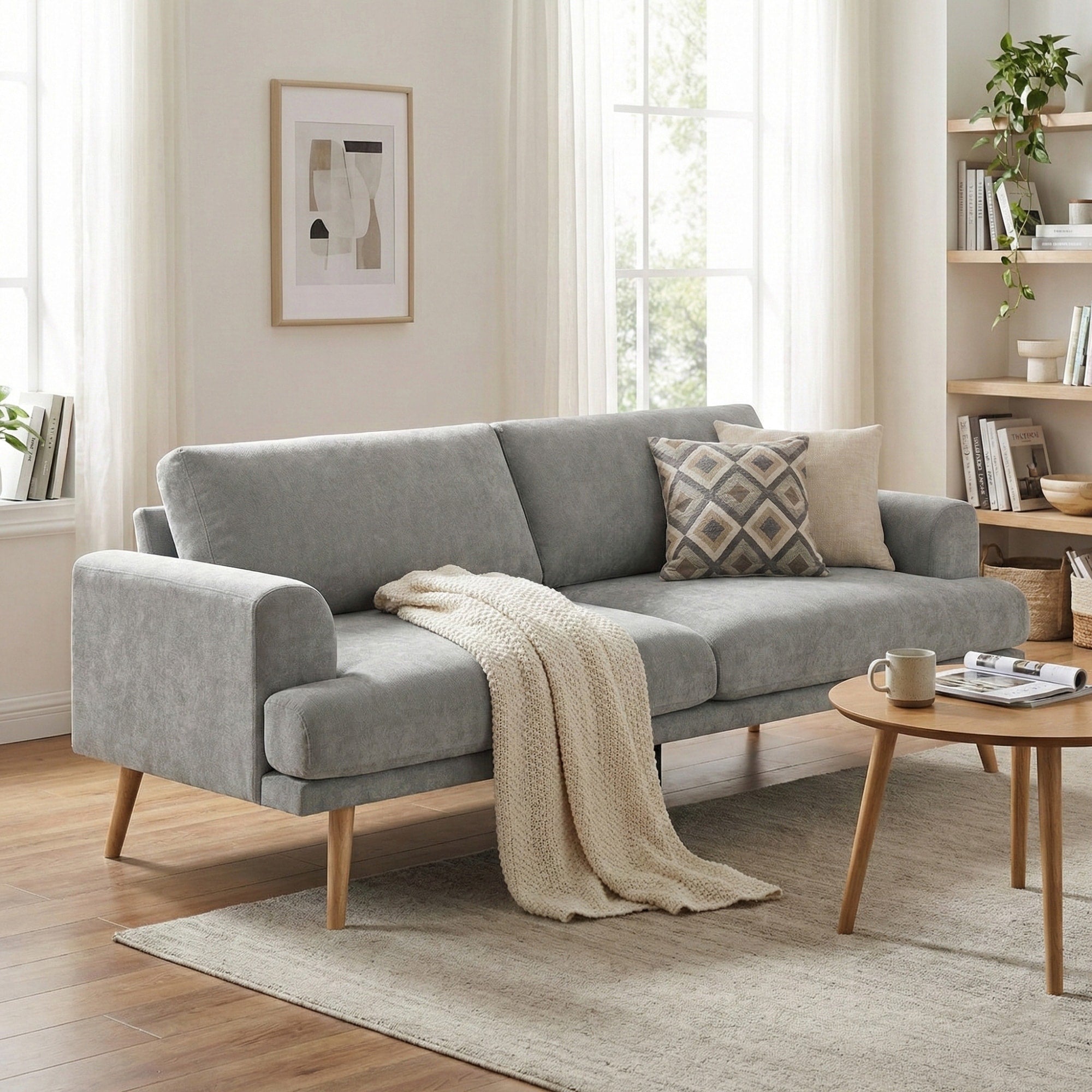 Christopher Knight Home Loro Modern 79.9 Chenille Upholstered 3 Seater Sofa With Solid Wood Legs Removable Cushion
