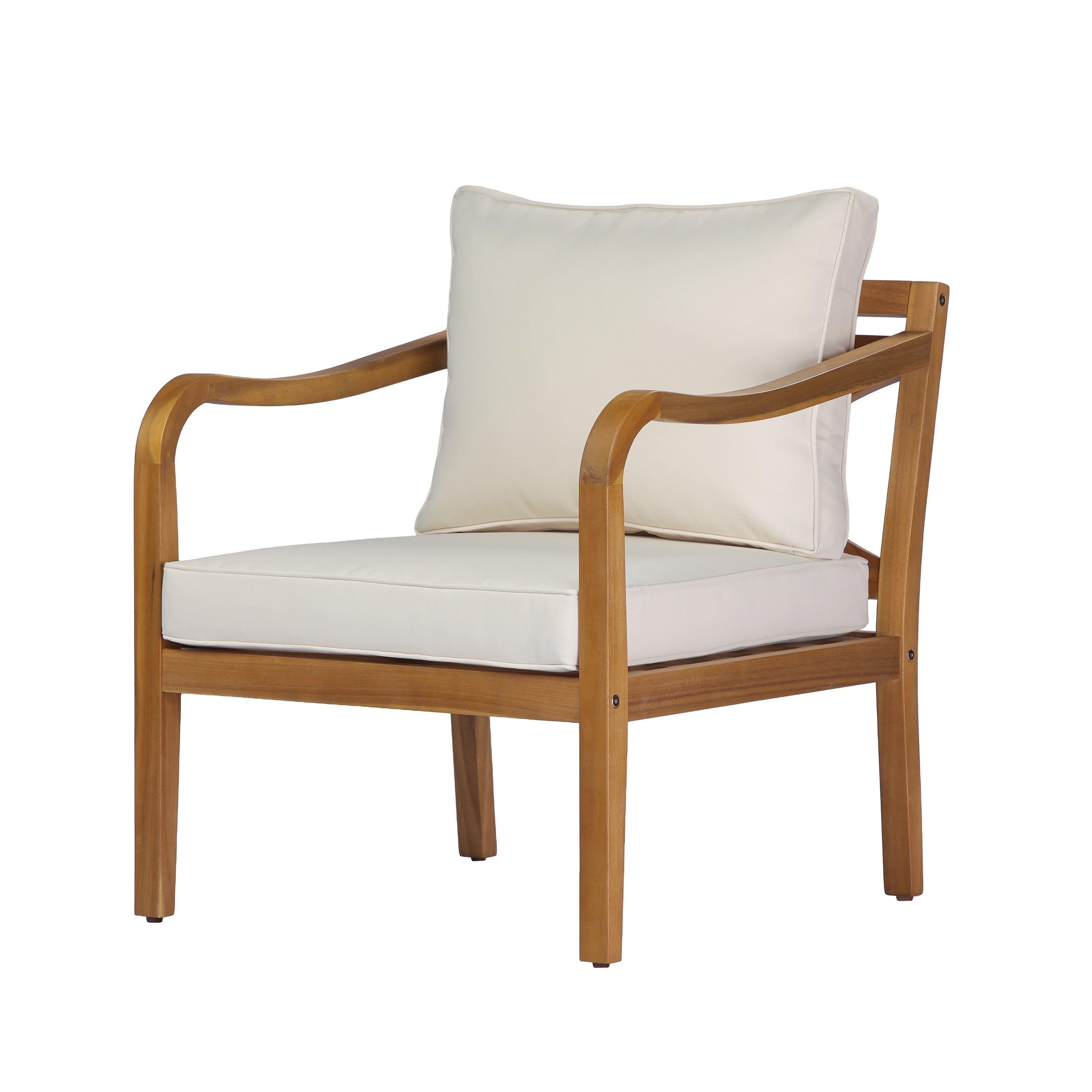 Christopher Knight Home Louvale Outdoor Acacia Wood Club Chair Set With Elegant Curved Armrests Cross Back Soft Cushions