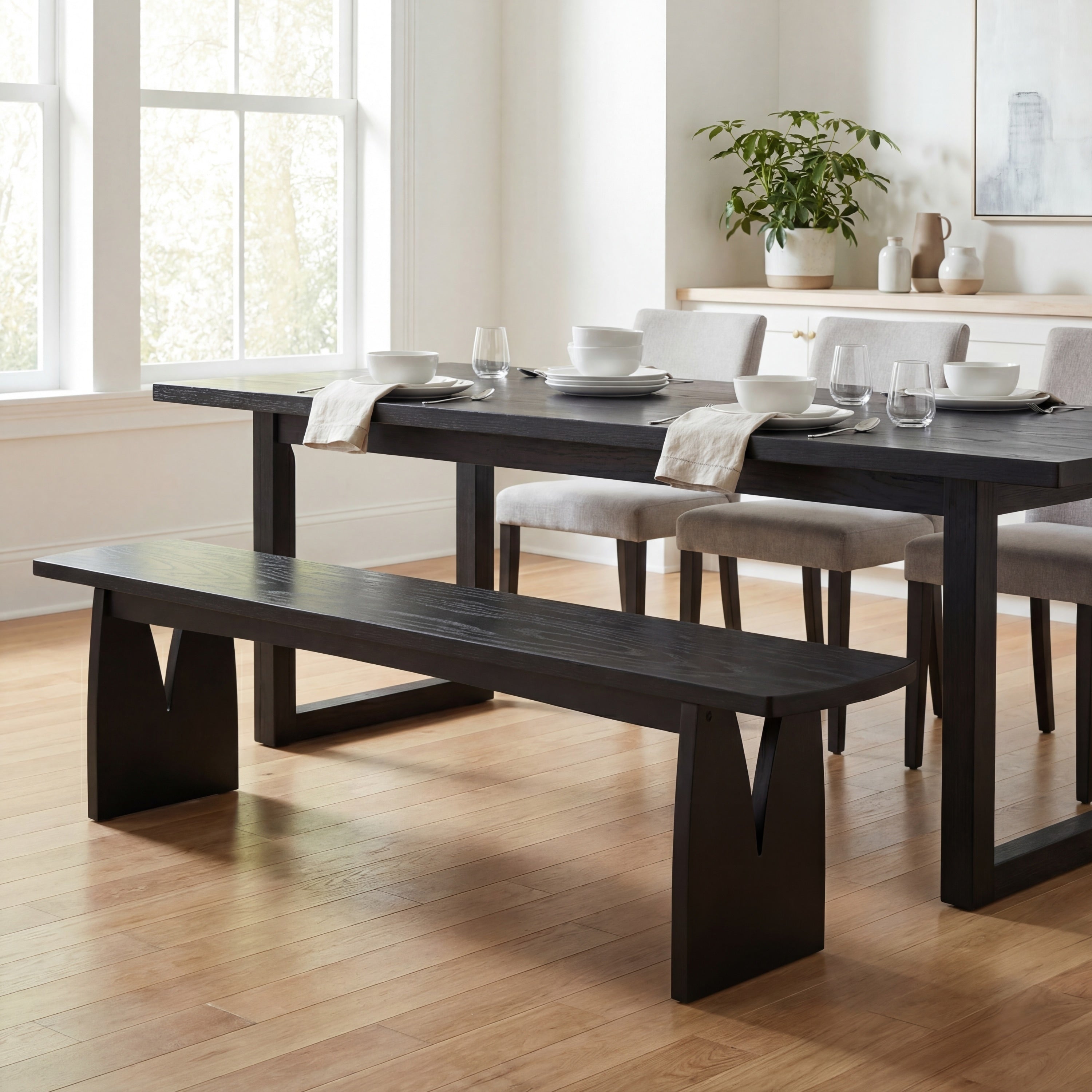 Christopher Knight Home Lucas Dining Bench Acacia Wood Legs Long Seating Modern Entryway Bench 62.99 Inch