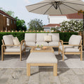 Christopher Knight Home Lucas Outdoor 5 Piece Acacia Wood Sectional Sofa Set With Cushions.