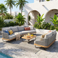 Christopher Knight Home Lucca Outdoor Acacia Wood Rope Woven 4 Piece Sectional Sofa Set With Coffee Table For Patio Garden