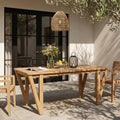 Christopher Knight Home Lumi Farmhouse Outdoor Dining Table Acacia Wood Frame With V Shaped Base 6 8 Person Seating