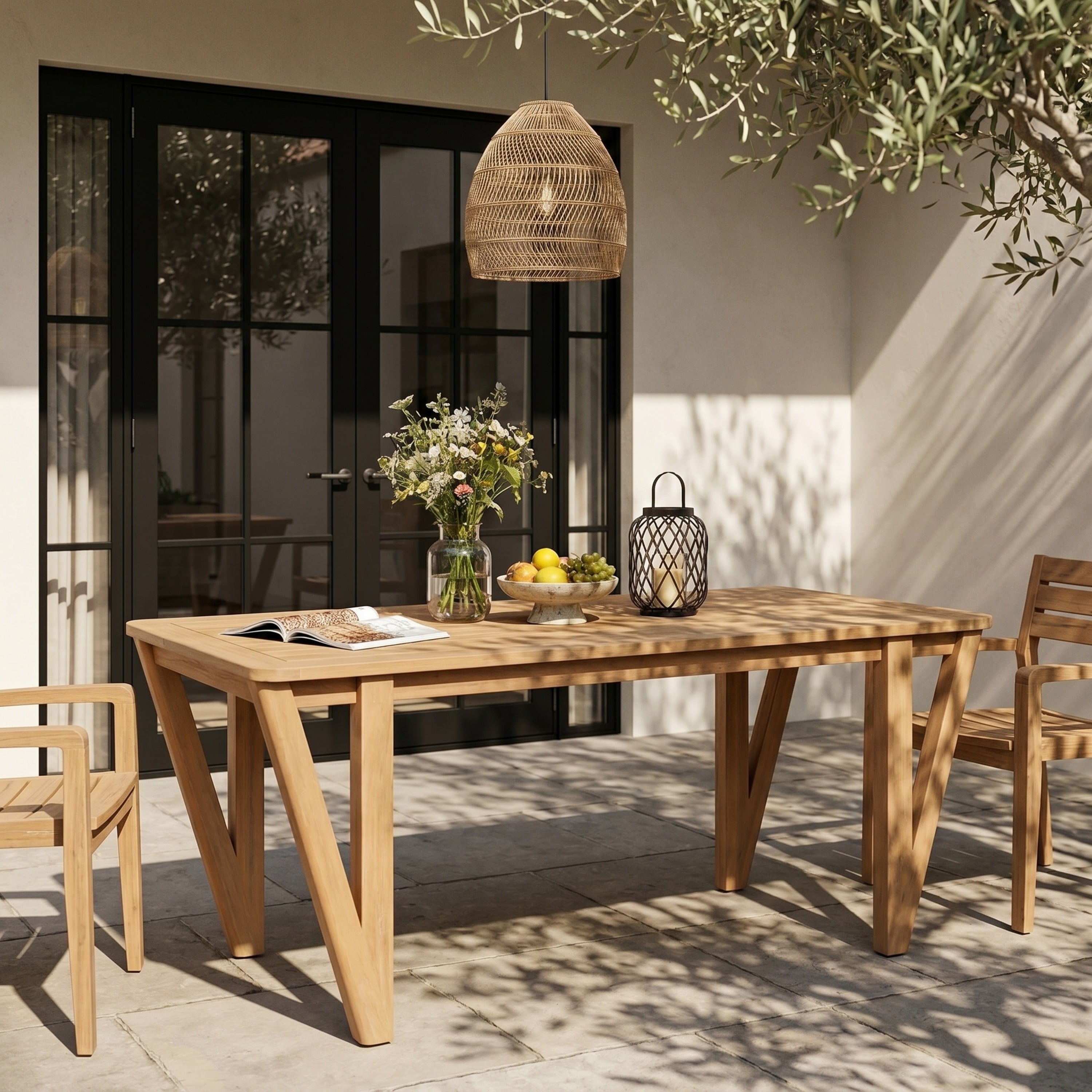 Christopher Knight Home Lumi Farmhouse Outdoor Dining Table Acacia Wood Frame With V Shaped Base 6 8 Person Seating