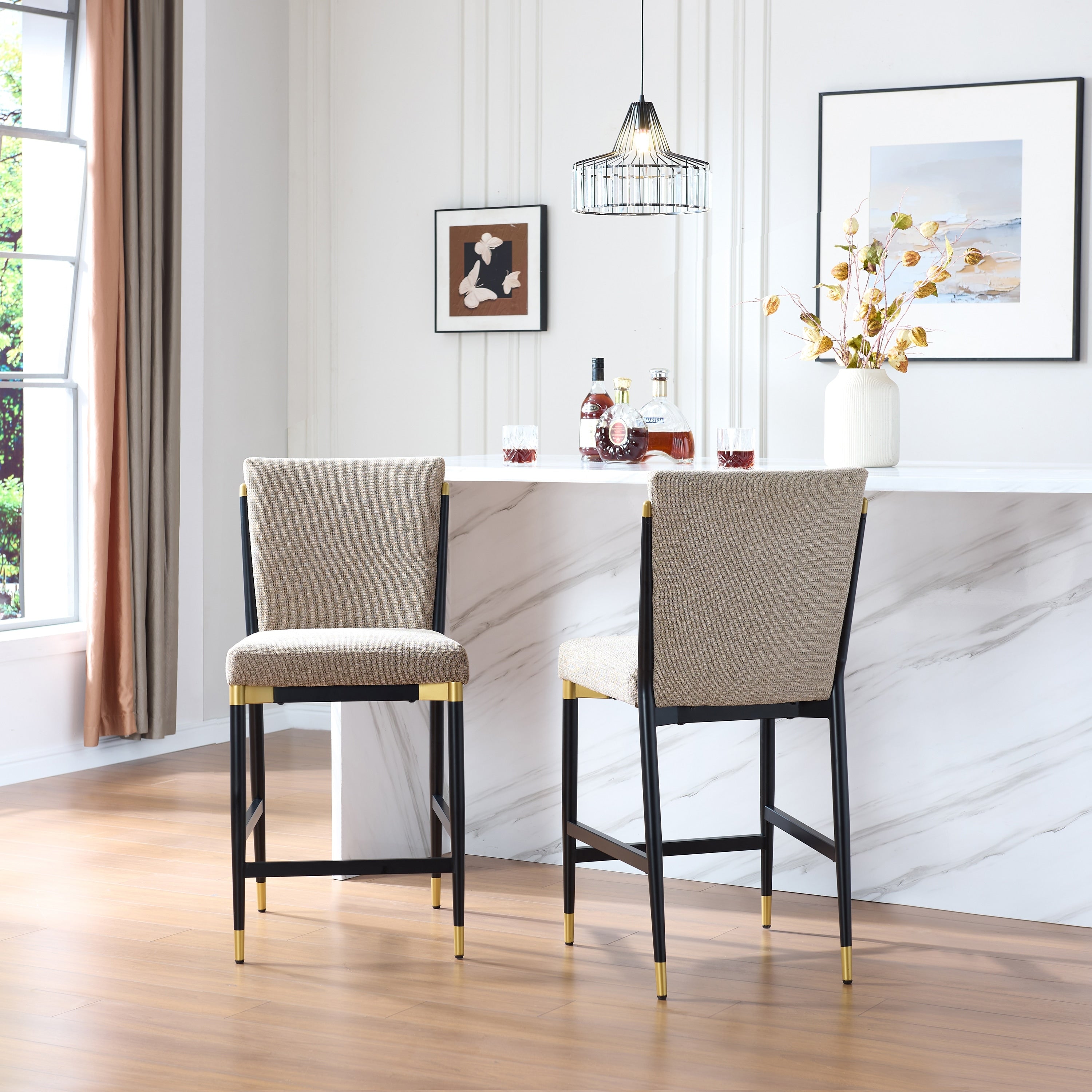Christopher Knight Home Luxecraft Modern Upholstered Metal Base Counter Stool Set Of 2 With Solid Back Design