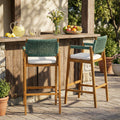 Christopher Knight Home Malibu Outdoor Bar Stool Set Acacia Wood With Rope Back And Water Resistant Cushions