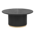Christopher Knight Home Marceline Modern 33.46 Round Coffee Table With Fluted Metal Pedestal Base Subtle Gold Accent