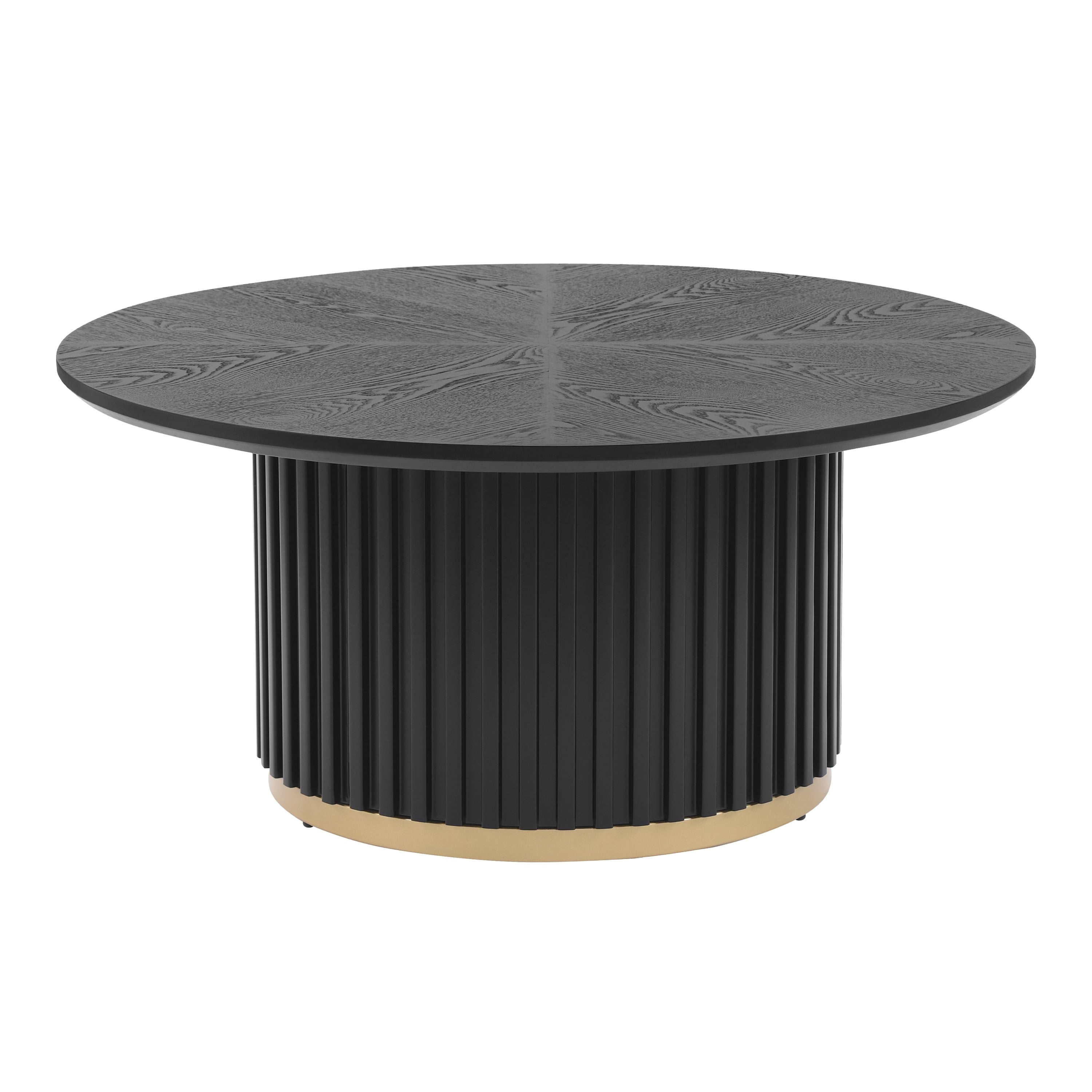 Christopher Knight Home Marceline Modern 33.46 Round Coffee Table With Fluted Metal Pedestal Base Subtle Gold Accent