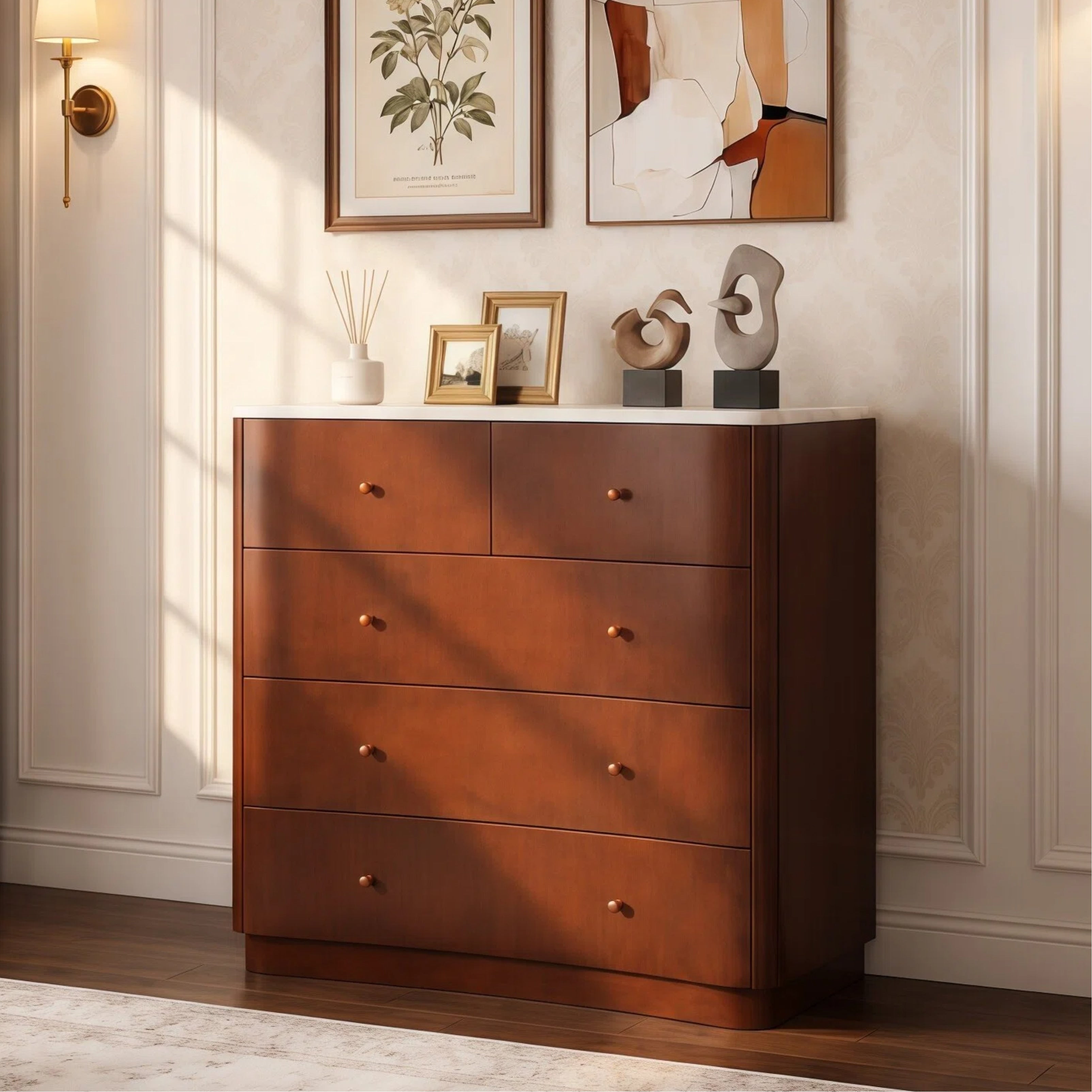 Christopher Knight Home Marcella Modern 5 Drawer Dresser 39 Wide With Marble Inspired Top And Sculpted Concave Fronts