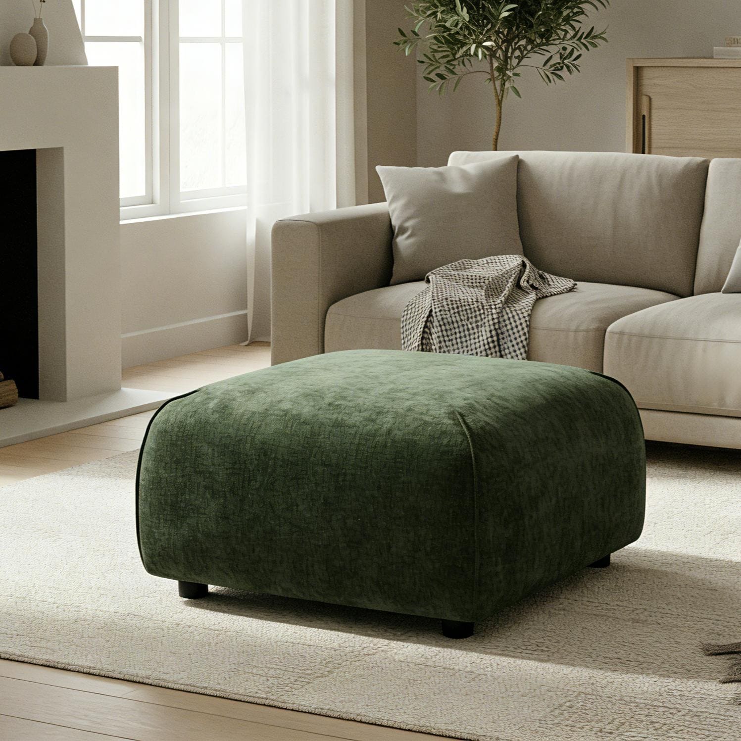 Christopher Knight Home Marcella Modern Plush Upholstered Square Ottoman Footrest For Living Rooms Bedrooms Home Offices