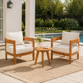 Christopher Knight Home Mason 3 Piece Outdoor Chat Set Acacia Wood Club Chairs With Side Table