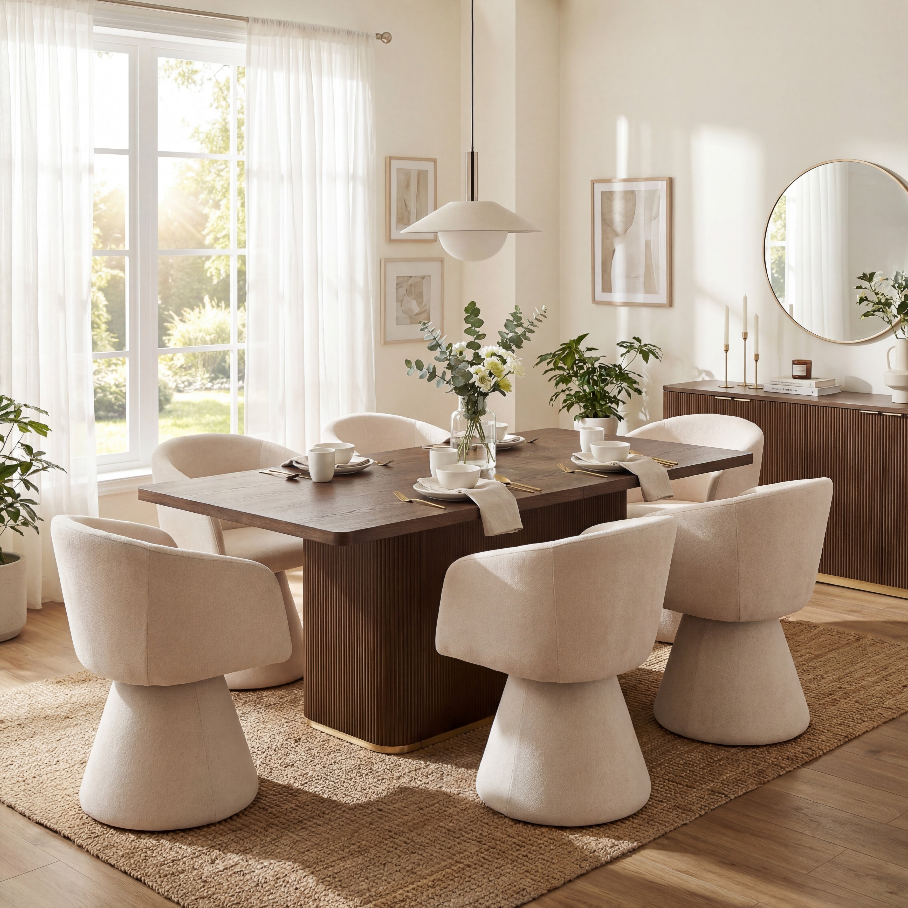 Christopher Knight Home Melville 7 Piece Upholstered Swivel Dining Set With 84 Rectangular Pillar Base Dining Table