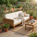 Christopher Knight Home Mid Century 3 Seater Acacia Wood Outdoor Patio Sofa With Water Resistant Cushions And Bolster Pillows
