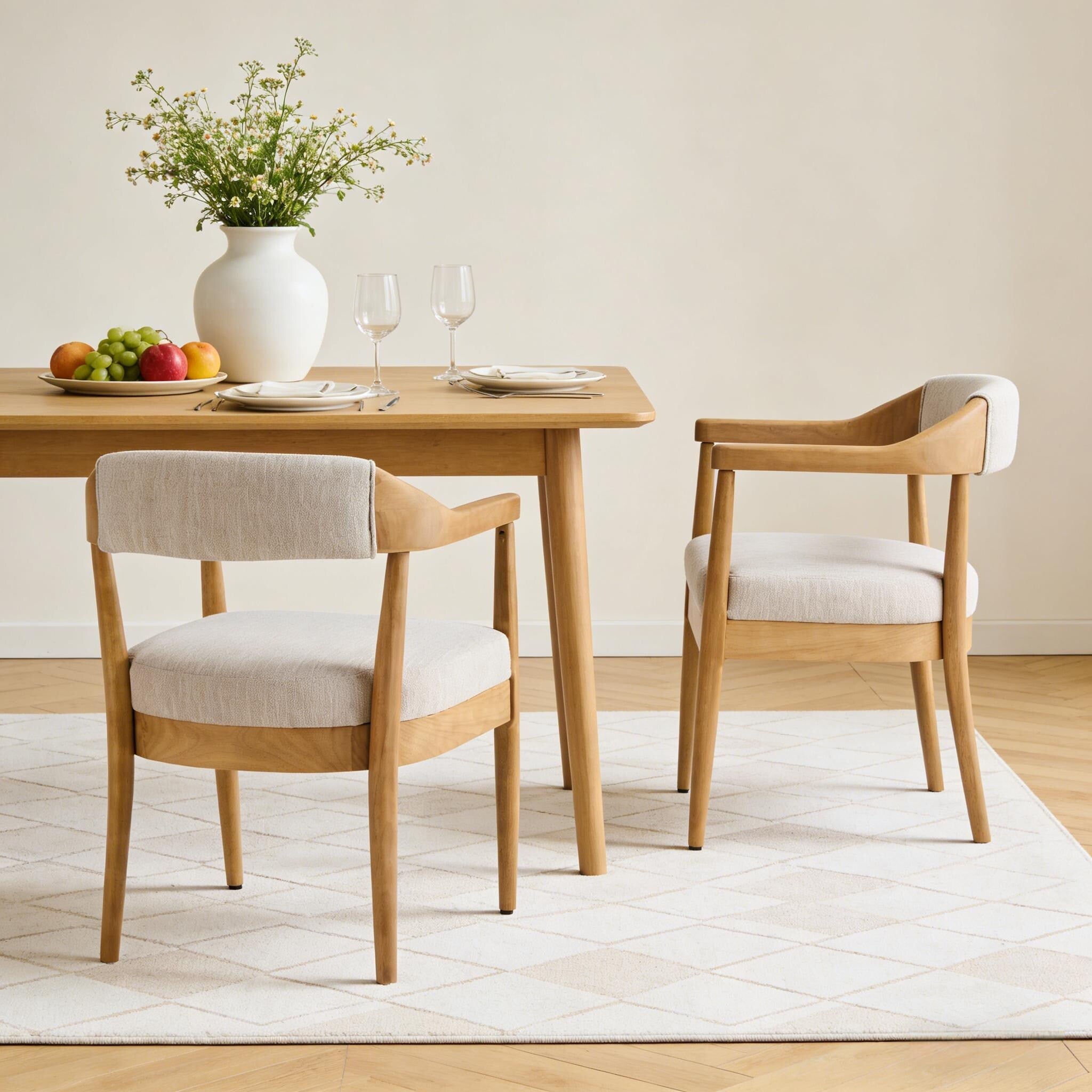 Christopher Knight Home Mid Century 5 Piece Set Wood Dining Table Set With 4 Upholstered Arm Chairs