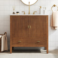 Christopher Knight Home Mid Century Freestanding Bathroom Vanity With Ceramic Sink Flip Up Dual Drawers