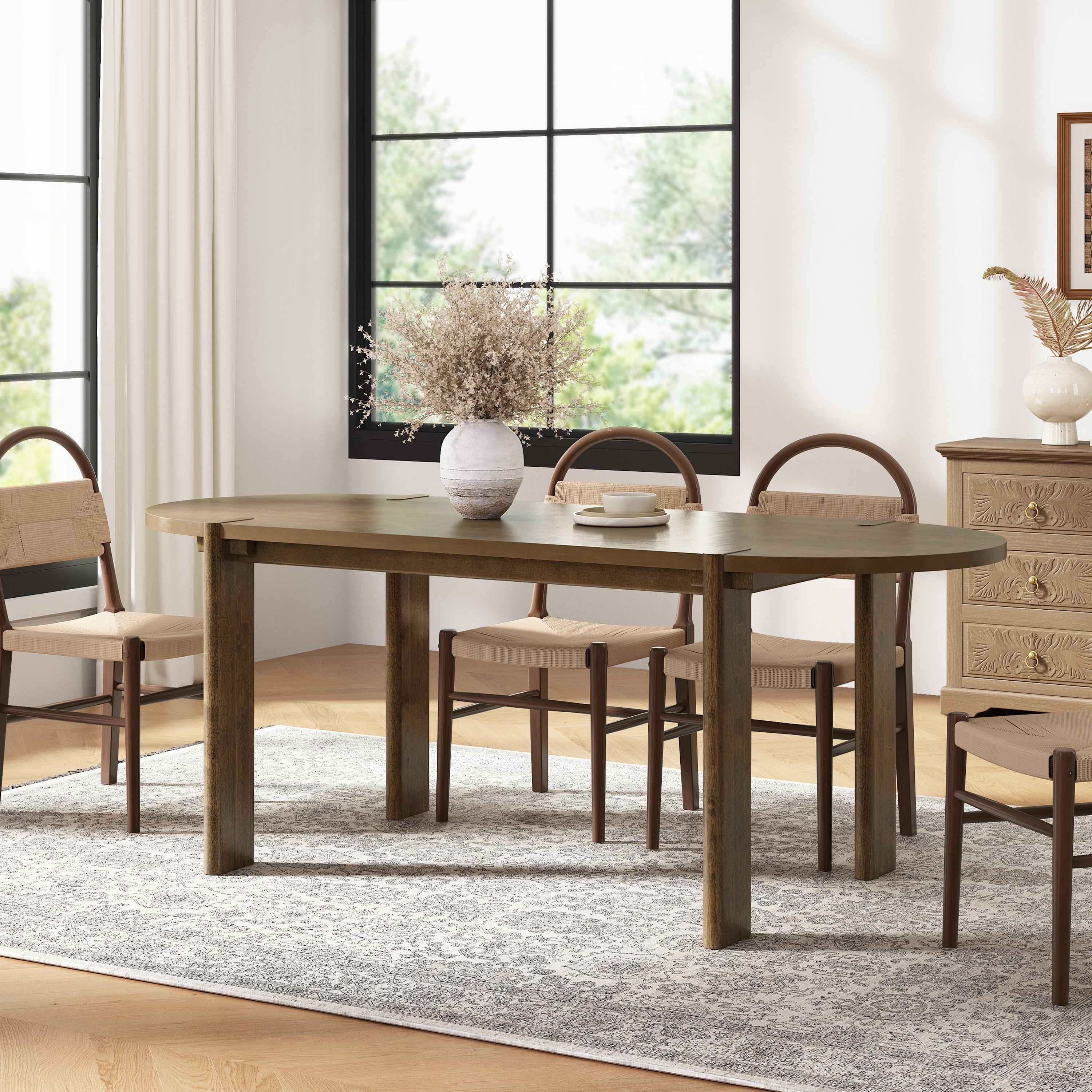 Christopher Knight Home Mid Century Modern 71 Large Oval Wood Dining Table For 4 6 People 70.87 L