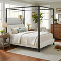 Christopher Knight Home Mid Century Modern Boucl Upholstered Metal Canopy Bed Frame With Padded Headboard