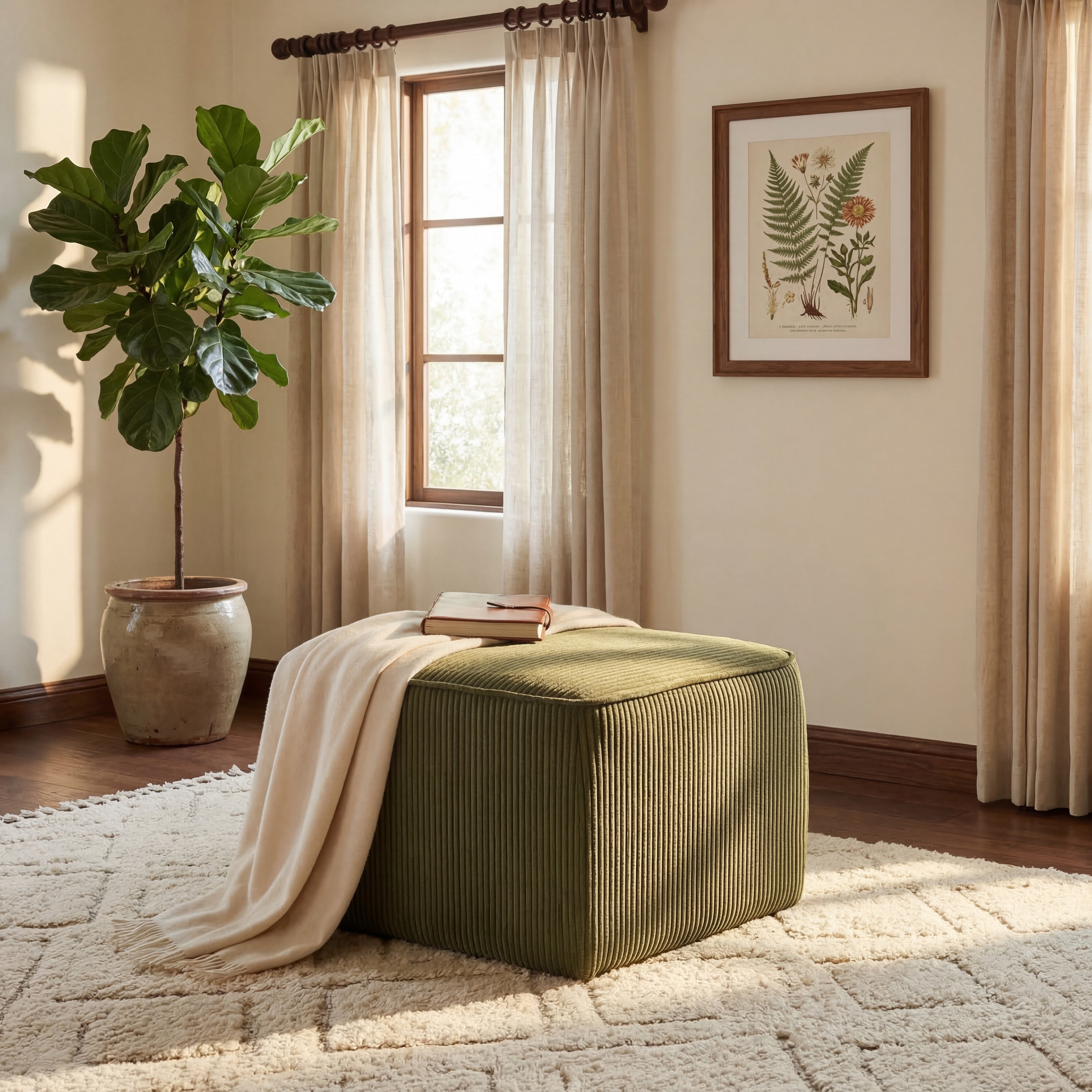 Christopher Knight Home Mid Century Modern Upholstered Corduroy Ottoman With Pocket Coil Comfort