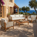 Christopher Knight Home Mid Century Outdoor Conversation Set Acacia Wood With Rope Weave And Water Resistant Cushion