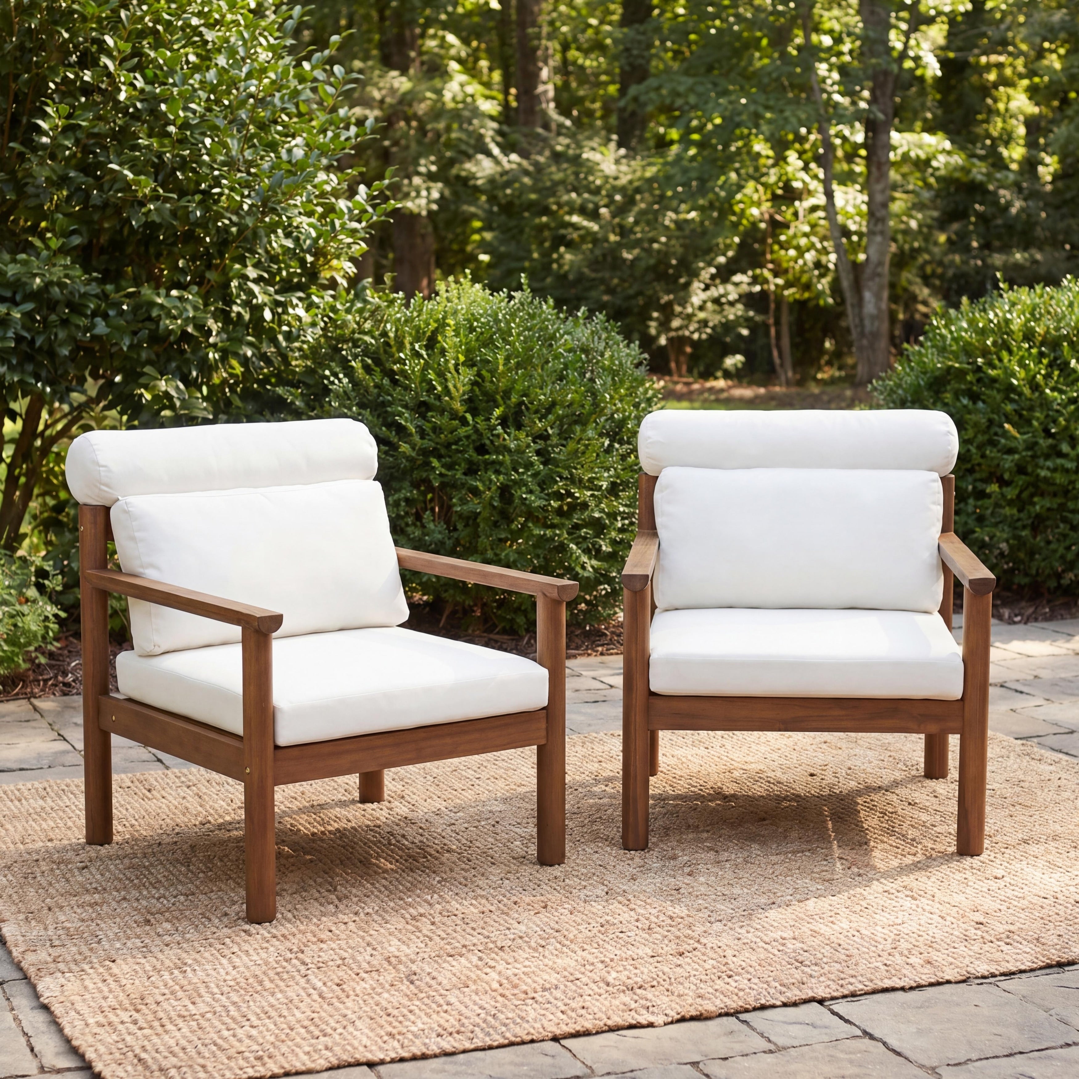 Christopher Knight Home Mid Century Outdoor Lounge Chair Solid Acacia Wood With Weather Resistant Cushions And Bolster Pillow
