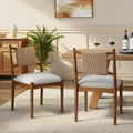 Christopher Knight Home Mid Century Set Of 2 Upholstered Dining Chair With Woven Paper Rope Back