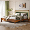 Christopher Knight Home Mid Century Upholstered Wood Low Profile Platform Bed With Rattan Weaving Headboard