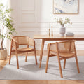 Christopher Knight Home Mid Cenutry Natural Rattan Mesh Dining Chairs Set With Ergonomic Curved Back And Armrests
