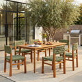 Christopher Knight Home Mireo 7 Piece Outdoor Acacia Wood Dining Set With Woven Wicker Chairs 71 Rectangular Slat Table