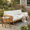 Christopher Knight Home Modern 2 Piece Acacia Wood Outdoor Sofa Set With Water Resistant Cushions Concrete Top End Table
