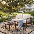 Christopher Knight Home Modern 2 Piece Patio Acacia Wood Loveseat Conversation Set With Rope Woven Panels Coffee Table