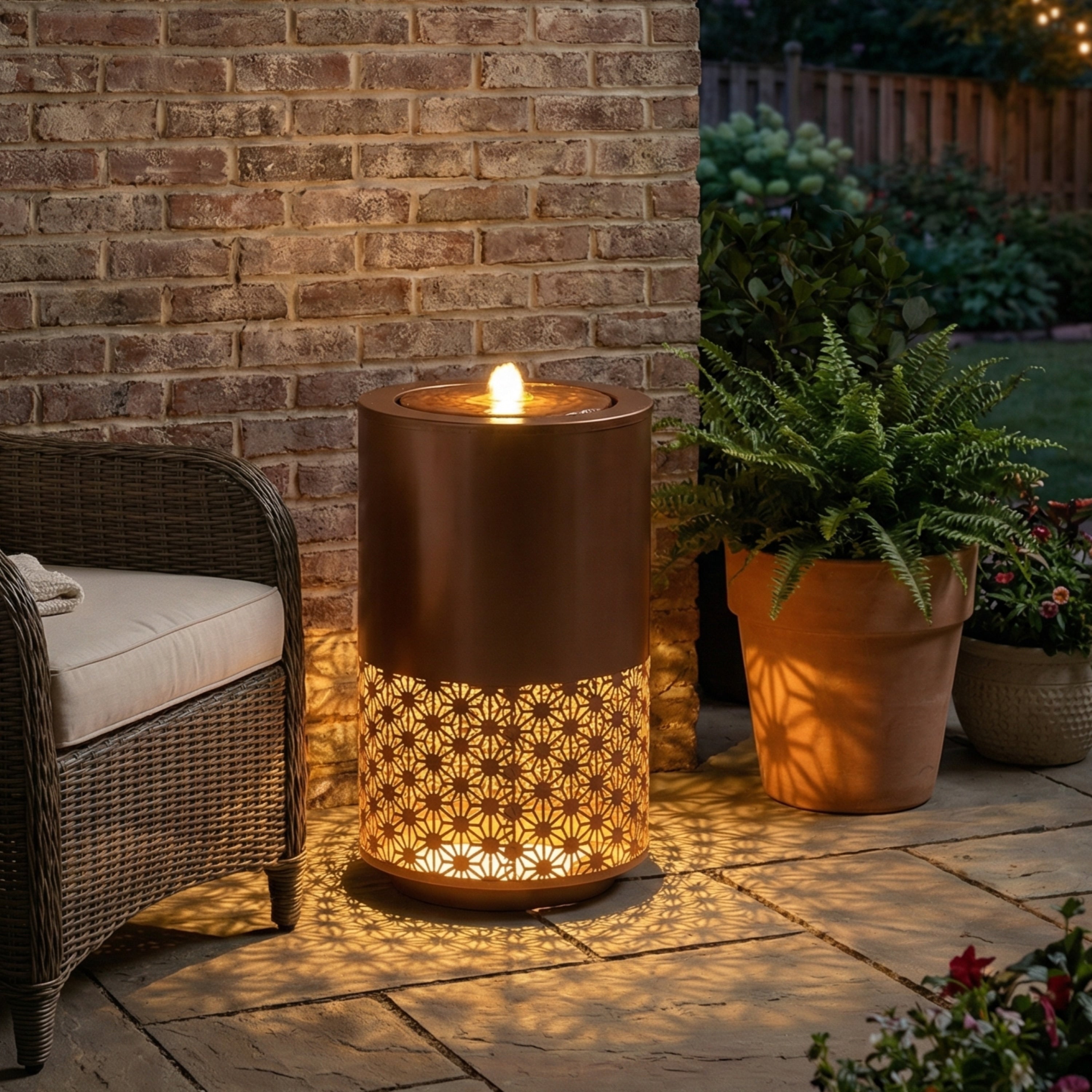 Christopher Knight Home Modern 20.87 H Metal Outdoor Water Fountain With Led Lights Candle Style Cutout Design