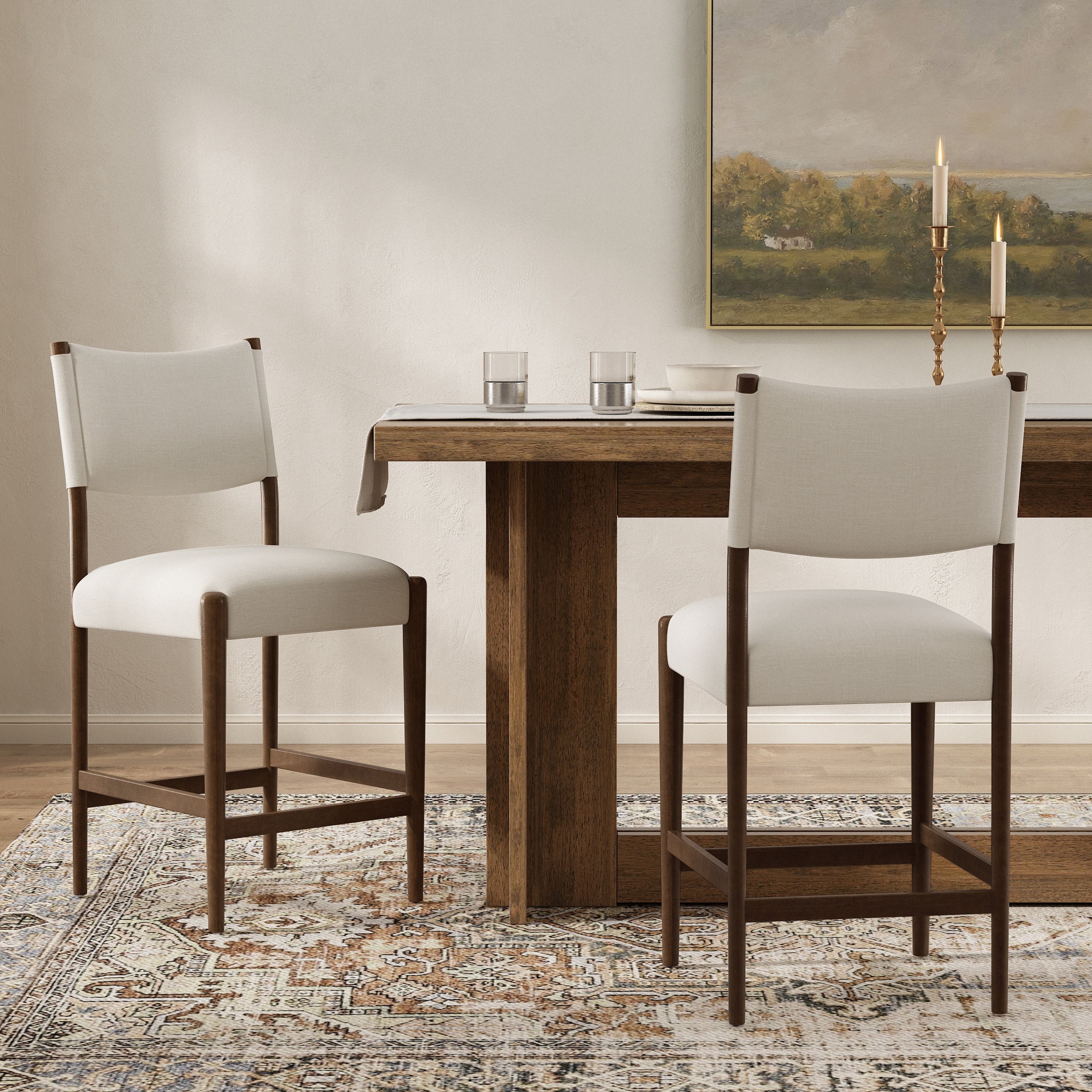 Christopher Knight Home Modern 26.38 Counter Height Stools With Upholstered Padded Seat Wood Frame Set Of 2