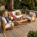 Christopher Knight Home Modern 3 Piece Acacia Wood Outdoor Sectional Set With 3 Seater Sofa Loveseat Coffee Table