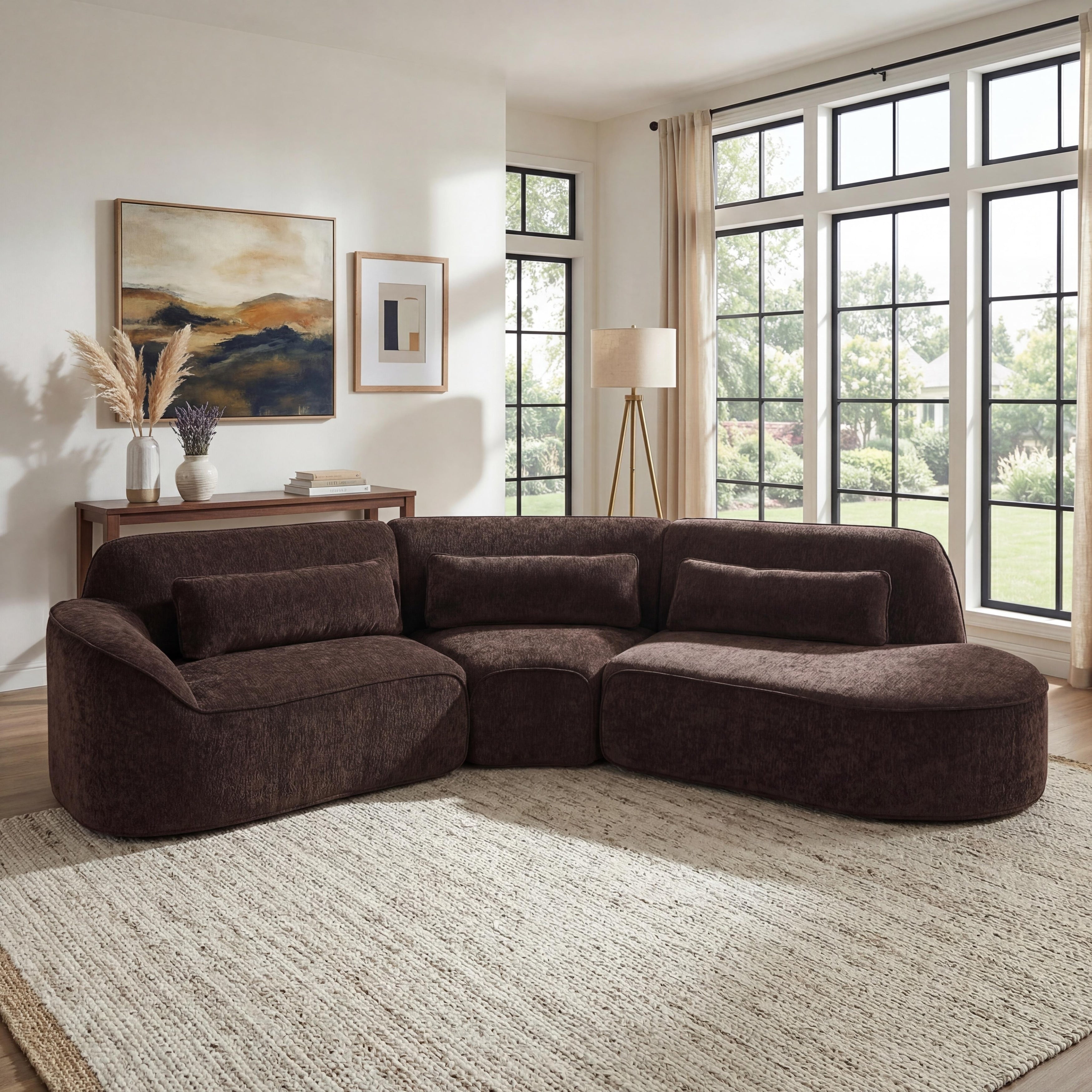 Christopher Knight Home Modern 3 Piece Curved Sectional Sofa Set With Fully Compressed Right Hand Facing Chaise Lounge