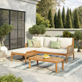 Christopher Knight Home Modern 3 Piece Outdoor Acacia Wood Wicker Patio Conversation Set With Coffee Table Ottoman